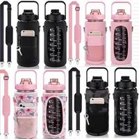 Bouteille d'eau sport CHUFENG 2L (demi-gallon) avec marqueur de temps, étui motivant, anti-fuite, sans BPA, pour extérieur et salle de sport