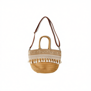 Sac bandoulière carré en PU 30x22cm avec franges en coton à sequins et dentelle - Product Image 2