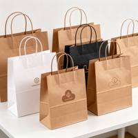 Sac en carton kraft recyclé avec poignée, logo personnalisé imprimé, faible MOQ, vente en gros, emballage pour le shopping