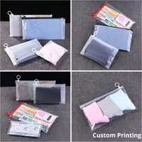 Sac de rangement transparent en PE avec anneau de traction pour lunettes, montres, colliers, emballage cosmétique givré, écouteurs, bijoux, pendentifs