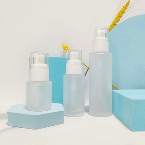 Luxury Frosted clear Glass Skincare Packaging 30ml 40ml 50ml 60ml 80ml Cosmetics <b>Containers</b> Glass Lotion Bottle With Droppe Pump - Product Image 3