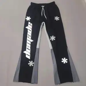 PT419 pantaloni della tuta da jogging da uomo di vendita caldi personalizzati Patchwork in cotone elastico in vita pantaloni svasati da uomo impilati