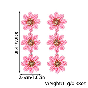 Unionen 1849, Pendientes colgantes tejidos a la moda para mujer, a la moda flor de cerezo, margaritas, cuentas de arroz, joyería geométrica de latón - Product Image 4