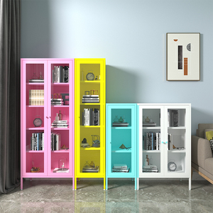 Armario de almacenamiento de libros con puerta de vidrio oscilante, diseño moderno, de acero, con estante - Product Image 2