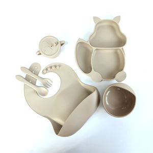 Vajilla Infantil con Plato de Succión, Platos de Silicona para Bebés, Set de Alimentación, Baberos, Cuchara, Tazón Dispensador, Kit para Niños de 0 a 12 <span class=keywords><strong>Meses</strong></span> - Product Image 5