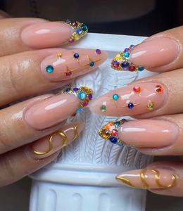 Produits Tendance 10 Faux Ongles Ballerine Faits Main avec Strass, Fleurs 3D et Acrylique, Manucure Française Nude et Blanche en Amande pour Filles - Product Image 4