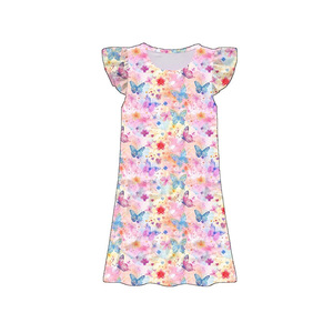 Vestido infantil GSD3894 personalizado para niña, con mariposas y flores coloridas, vestido de manga voladora para niña, venta al por mayor. - Product Image 1