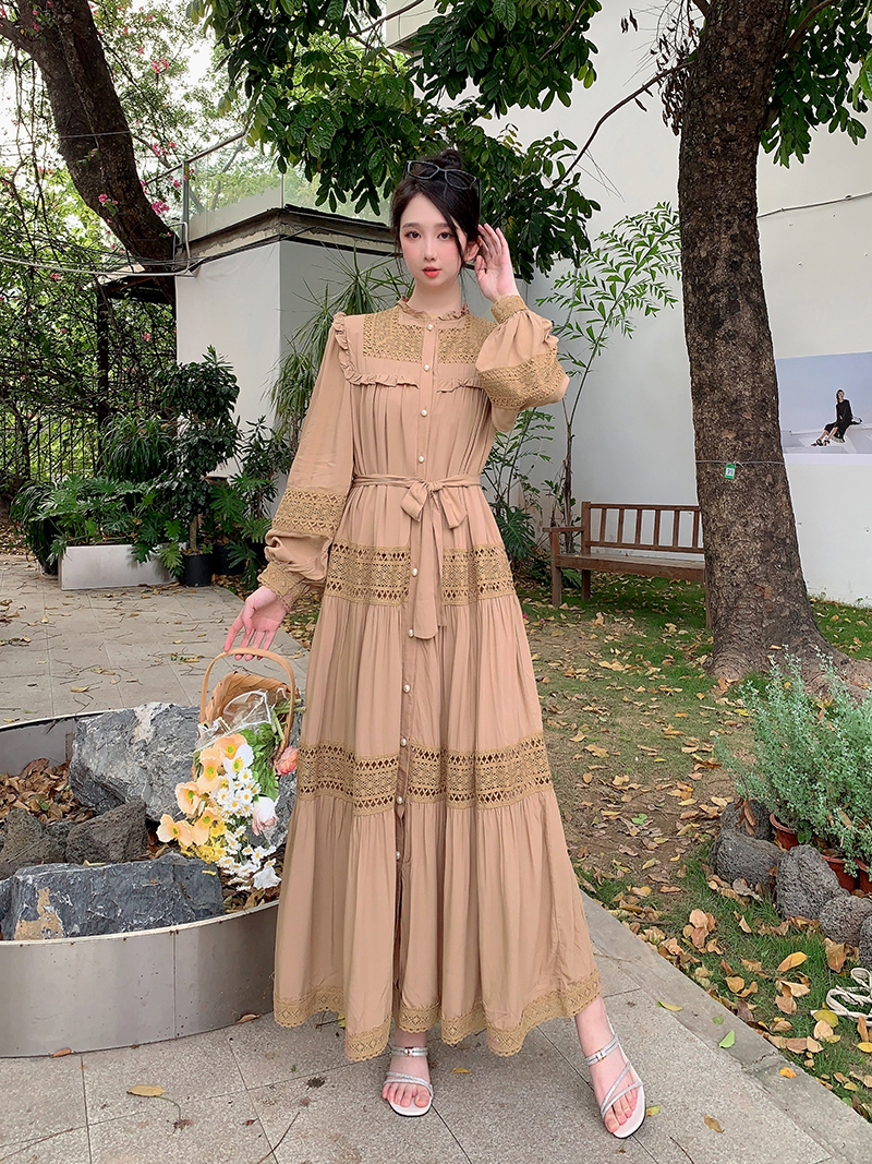New Spring Fashion Candy Color Long Sleeve Lace Patchwork Long