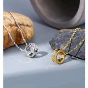 Unisex Classic Minimalist Brass 3A Zircon Claw Setting Lucky <b>Ring</b> Pendant <b>Necklace</b> Fashionable Geometric Link Chain 14K - Product Image 1