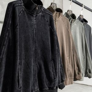 Yingling Washed Zipup Hoodies Zip up Heavyweight Vintage 100% Cotton Zipper French Terry Zip up Hoodie Custom Puff Printing - Product Image 3