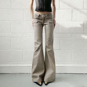Jeans de Mezclilla Acampanados de Cintura Baja Estilo Y2K para Mujer, Color Sólido, Casuales, Ecológicos, con Bolsillos - Product Image 1