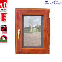 Fenêtre à battant en aluminium grain de bois avec moustiquaire en fibre de verre Ouverture horizontale Matériel allemand Garantie de 10 ans pour villas