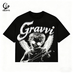 T-shirt surdimensionné à imprimé graphique ange en strass, style hip-hop, personnalisable, commande en gros pour usine, marque streetwear, dropshipping client - Product Image 1