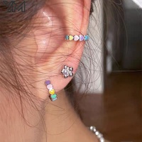 Boucles d'oreilles créoles cœur en émail arc-en-ciel plaqué or 18 carats, délicates, multicolores, pour filles, à porter au quotidien, bijoux mignons