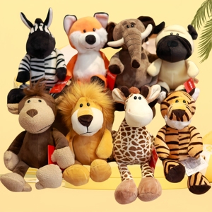 Peluches d'animaux de la jungle en dessin animé, jouets en peluche d'animaux sauvages du zoo pour enfants, cadeaux - Product Image 1