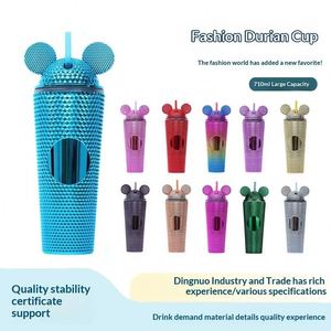 Custom Ok 710Ml/24Oz <b>Large</b> Capacity Creative Spiked Durian Fashionable Cat Ear Plastic Tumbler Mug <b>Cup</b> Water Bottle With Straw - Product Image 2