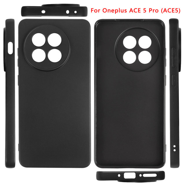 For OnePlus Ace 5 Case, Black Blank Non-Slip Soft TPU Gel Anti-Scratch Matte Finish Mobile Phone Cover for OnePlus 13R Ace 5 Pro