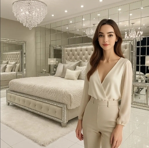Wholesale Solid Wood & <b>Leather</b> <b>Storage</b> <b>Bed</b> Set with Mirrored Headboard Modern Design for Apartment & Hotel Use - Product Image 2
