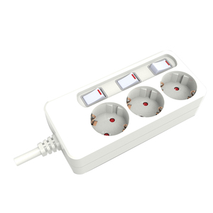 Wall Mount White ABS+PC EU Power Strip Surge Protector with 3 Outlets Flat Plug 3m Power Cord