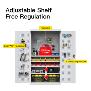 औद्योगिक धातु अनुकूलित आधुनिक भंडारण कैबिनेट ग्रे गैरेज 4 पीसी समायोज्य अलमारियों पेगबोर्ड भारी उपकरण भंडारण बेडरूम होटल - Product Image 2