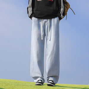 Pantalon homme ample personnalisé avec logo, style décontracté rétro, tendance streetwear américaine, coupe droite, printemps-été. - Product Image 3