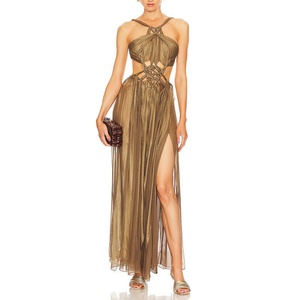 Robe de soirée longue fendue sans manches en mousseline de soie, nouvelle collection, prix bas, haute qualité, sexy, taille apparente, haut de gamme, vente en gros - Product Image 1