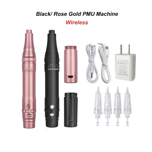 Black/Rose Gold  Dermograph Alloy Wireless Permanent Makeup Tattoo Machine for Lips Eyebrows PMU Pen