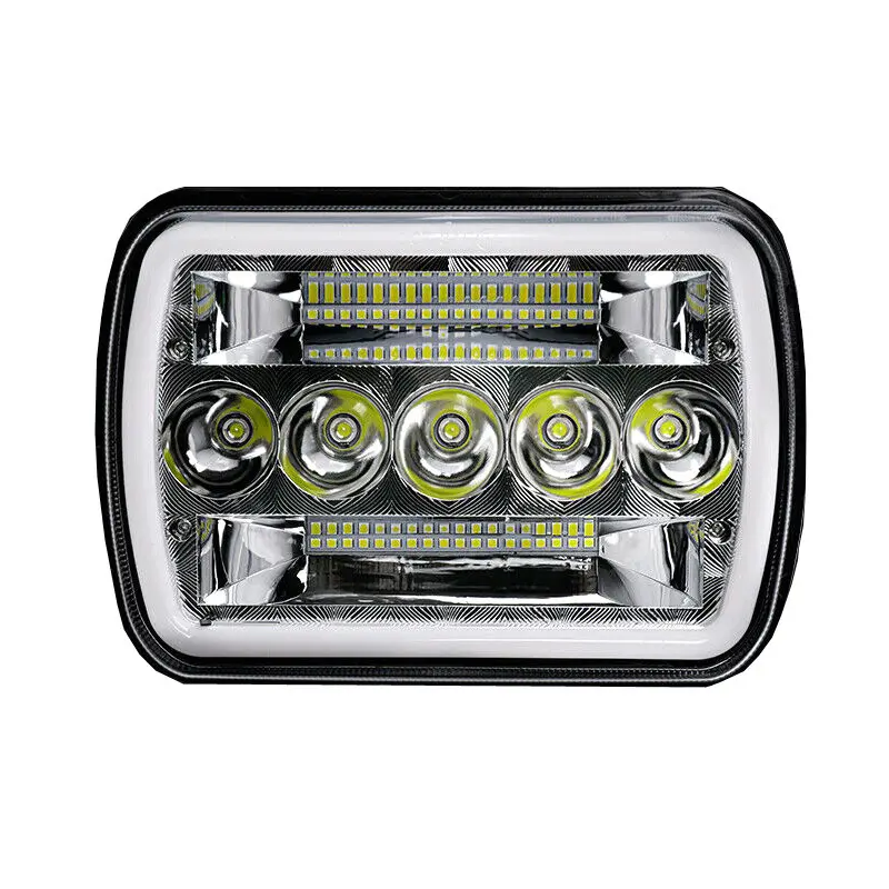 Luz de condução principal LED de 7 polegadas, luz de trabalho LED quadrada de 60 W para caminhão e trator de carro com plugue H4 5X7