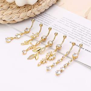 Anillos de acero inoxidable para el ombligo, joyería para el cuerpo, Piercing colgante, Cruz, cristal colgante, cara, quirúrgico - Product Image 4