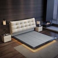Cadre de lit double moderne de luxe avec rangement et revêtement en tissu, nouveau style italien minimaliste en cuir de luxe pour chambre principale