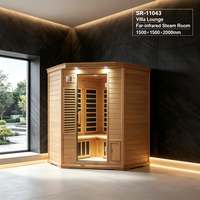 Salle de sauna intérieure de luxe avec design en verre personnalisé et structure en bois naturel pour projets de style de vie haut de gamme