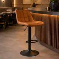 JOHOOFURNITURE Tabouret de bar ergonomique réglable en similicuir PU marron à dossier grillagé, fabriqué en Chine