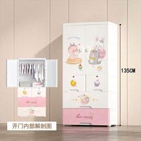 Armoire de Chambre d'Enfant en Plastique avec Tiroirs, Motif Lapin Cartoon, Armoire Bébé Rose pour Rangement de Vêtements de Filles