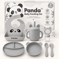 Ensemble d'alimentation pour bébé en silicone personnalisé OEM Panda avec assiette compartimentée, bol et distributeur de fruits pour la vente en gros