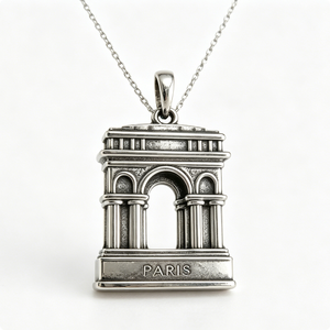 Pendentif Souvenir Arc de Triomphe de Paris Plaqué Argent, Forme Rectangulaire, en Alliage de Zinc Coulé avec Impression en Relief - Product Image 4