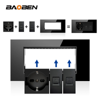 BAOBEN Panneau de prise italienne EU avec USB-C et USB-A à charge rapide, Module d'interrupteur DIY noir