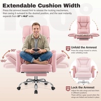Chaise de bureau ergonomique de direction en velours Teddy de qualité supérieure, avec base entièrement chromée rose et accoudoirs relevables