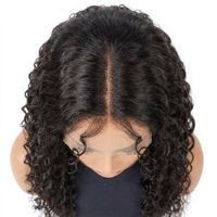 Perruque brésilienne Remy courte à ondulations profondes en cheveux humains, avec dentelle HD, sans colle, haute qualité, densité 200%, double tirage, pour femmes de petite taille