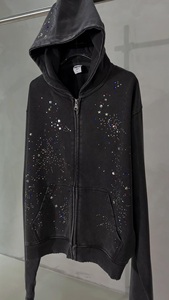 Sweat à capuche surdimensionné pour homme, impression personnalisée, vente en gros, haute qualité, streetwear décontracté, sweat à capuche orné de strass - Product Image 5