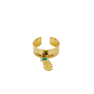 Anillos de Moda con Dije de Piña, Chapados en Oro PVD, Acero Inoxidable 316L, Banda Ajustable, Accesorio de Estilo Veraniego - Product Image 2