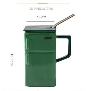 Custom LOGO 550ml Retro Fridge-shaped <b>Ceramic</b> Coffee Mug with Lid Straw Special-Shaped <b>Cup</b> for Office Home Unique Creative Gift - Product Image 2