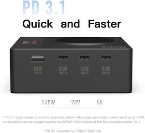 Estación de Carga de Escritorio USB-C Power 200X de 200W con 4 Puertos (Máx. 140W) + 1 Puerto Inalámbrico de Carga Rápida con Pantalla LED - Product Image 4