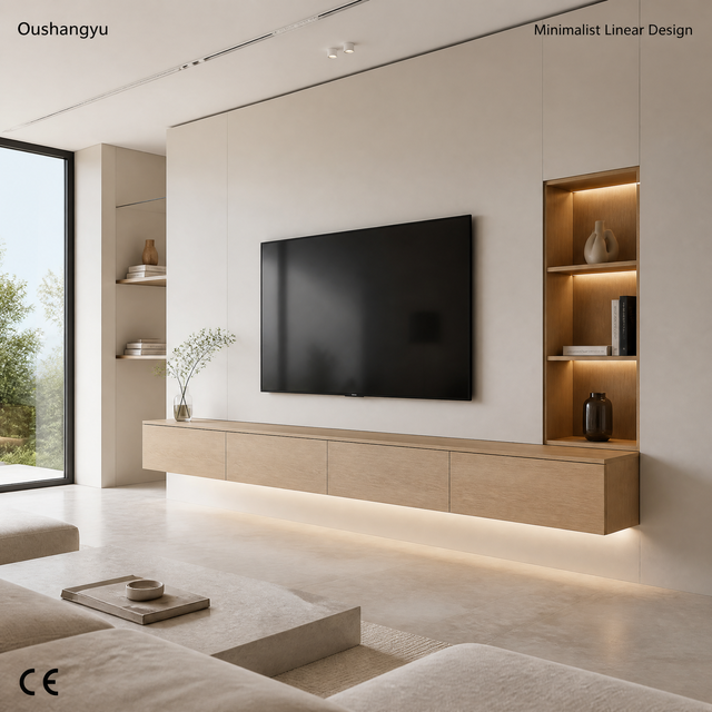 Modern Floating TV Cabinet Wall Mounted Entertainment Center Minimalist Built in TV Wall Storage Unit for Living Room
