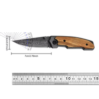 Couteau pliant Meiji Damascus, manche en bois, survie en plein air, gravure laser, couteau de poche OEM