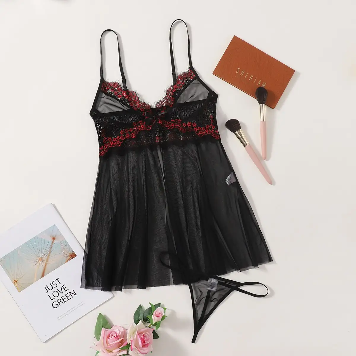 Plus Size Valentine Babydoll Set with G-String main image 0