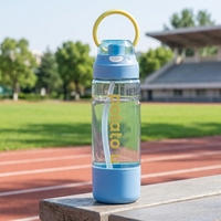 Botella de Agua Deportiva con Logotipo Personalizado, Gran Capacidad de 560 ml/660 ml, Transparente, de PC, con Doble Pajita, Tapa de Apertura Rápida