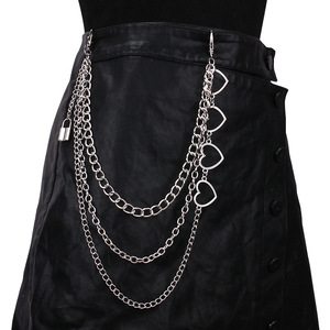yueli Heart Shaped Zinc Alloy Waist Chain Punk Style Triple Layer Metal Belt Chain For Women Men Daily Wear - Product Image 1