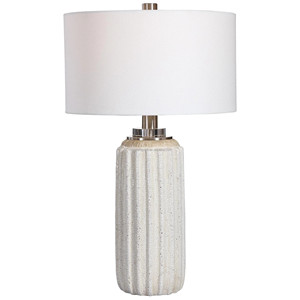 <b>Beige</b> Striped Ceramic Vase Modern Neutral Table <b>Lamp</b> with Crystal Base | Calm Elegant Lighting for Hotel Lobby & Premium Living - Product Image 3