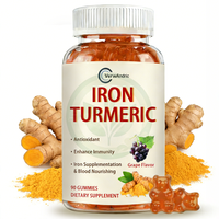 OEM Private Label IJzer Kurkuma Supplementen Suiker-Vrije Gummies voor Volwassenen Energie Immuunondersteuning Metabolisme Lichaamswelzijn 90 stuks
