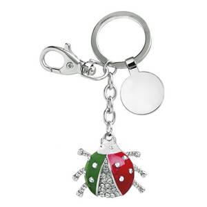 Porte-clés Coccinelle en Cristal Vert Rouge Blanc Émail Strass Charme - Product Image 1